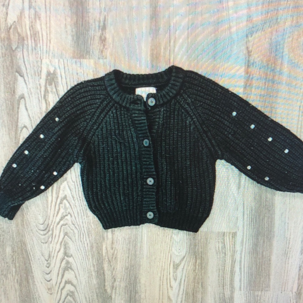 Black Knit Cardigan with Button Details